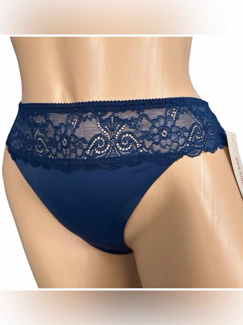 Ruby Ribbon Valentina Thong XXL 2X Seamless Lapis Blue Lace Underwear Panties